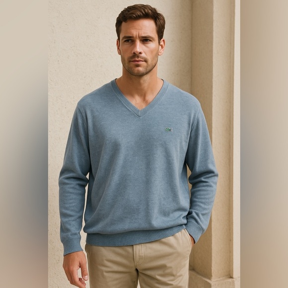 Lacoste Classic V-Neck Cotton Sweater - Sz 11R (2XG) (Excellent Condition)